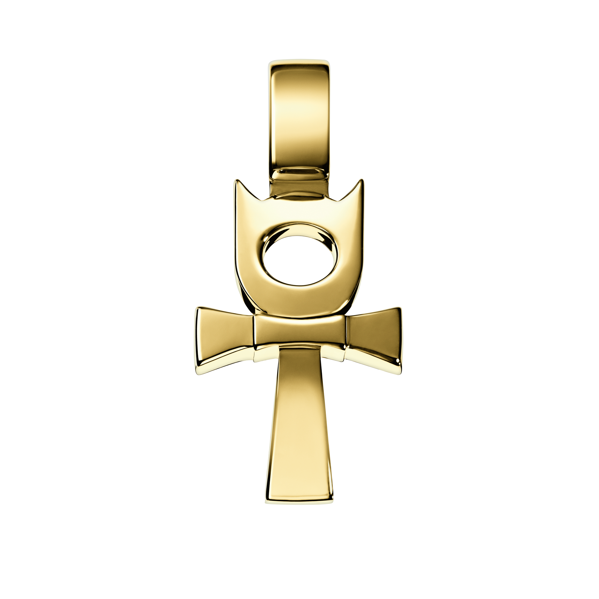 A detail of Horned Ankh Pendant in Yellow Gold